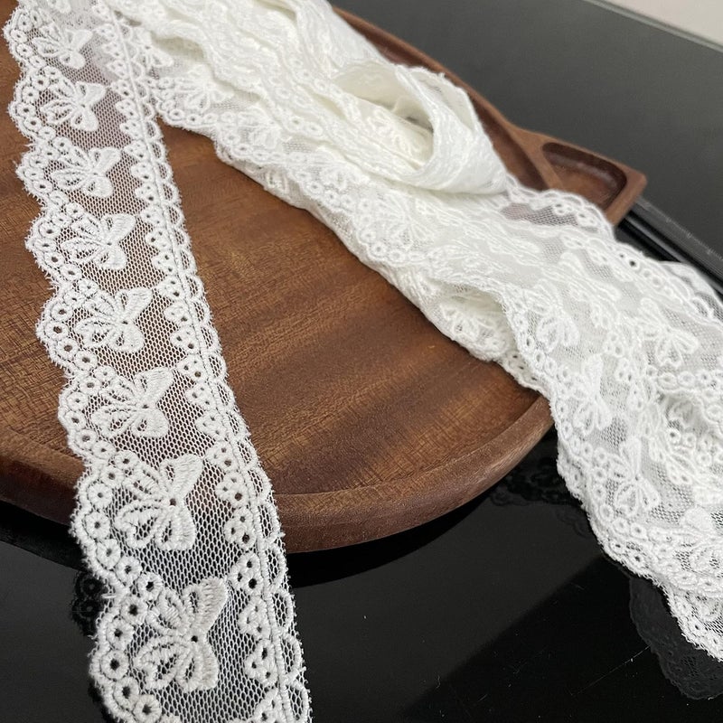 Buysk 5 Yards Cotton Bowknot Eyelet Lace Trim Ribbon for Sewing Crafts Wedding Decoration Gift Wrap, 1.4 Inch Wide (White) - Image 2